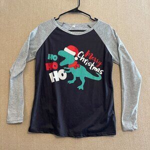 Christmas Shirt Women's Small Dinosaur Black, Gray Long Sleeve